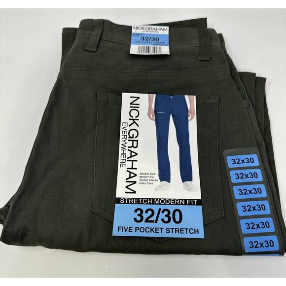 Nick Graham Men's Everywhere Stretch Modern Fit Pants Size 32x30, Olive - Picture 2 of 9